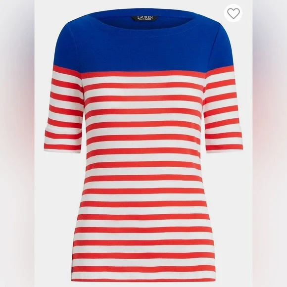Ralph Lauren (size PL)Red White and Blue stripes Cotton Boatneck Knit Top - Picture 2 of 10